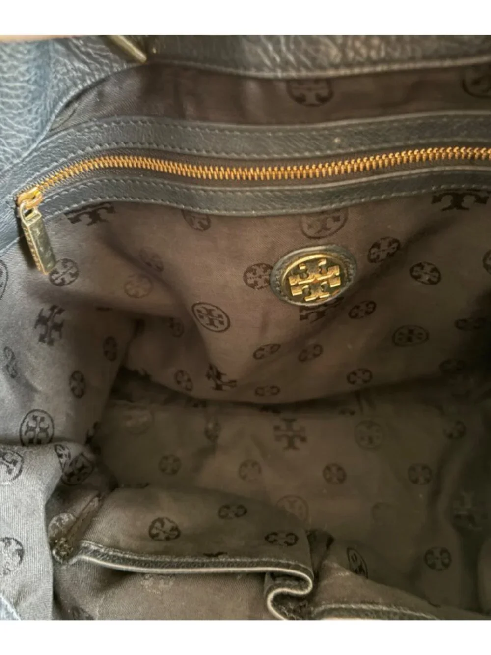 Tory Burch Marion Bag Whipstitch Trim Gold Chain Pebbled Black Shoulder Leather - Picture 7 of 13